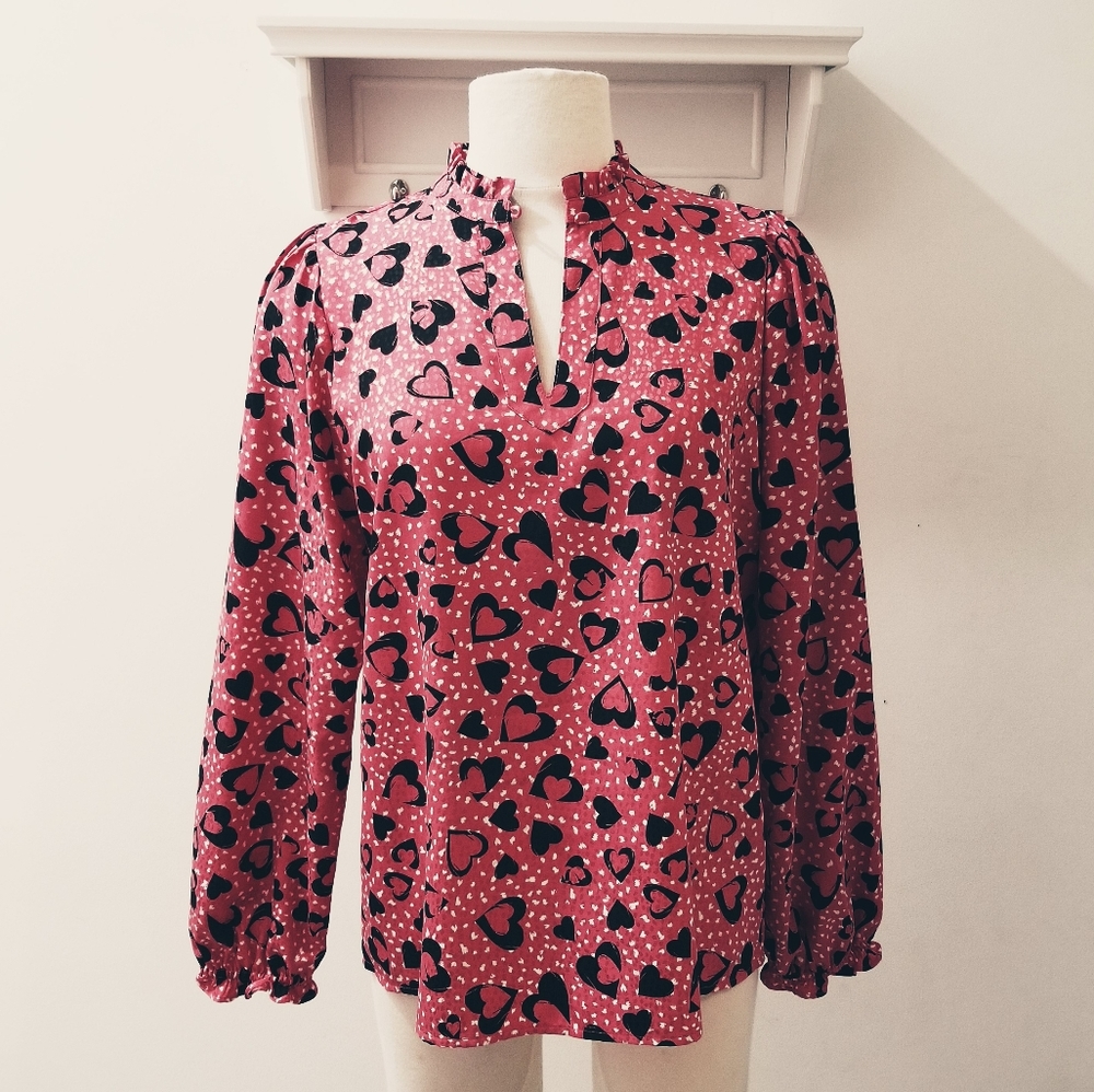 KARL LAGERFELD PARIS Mauve Heart Print Long Sleeve Oversized Blouse XS-M - Picture 3 of 11